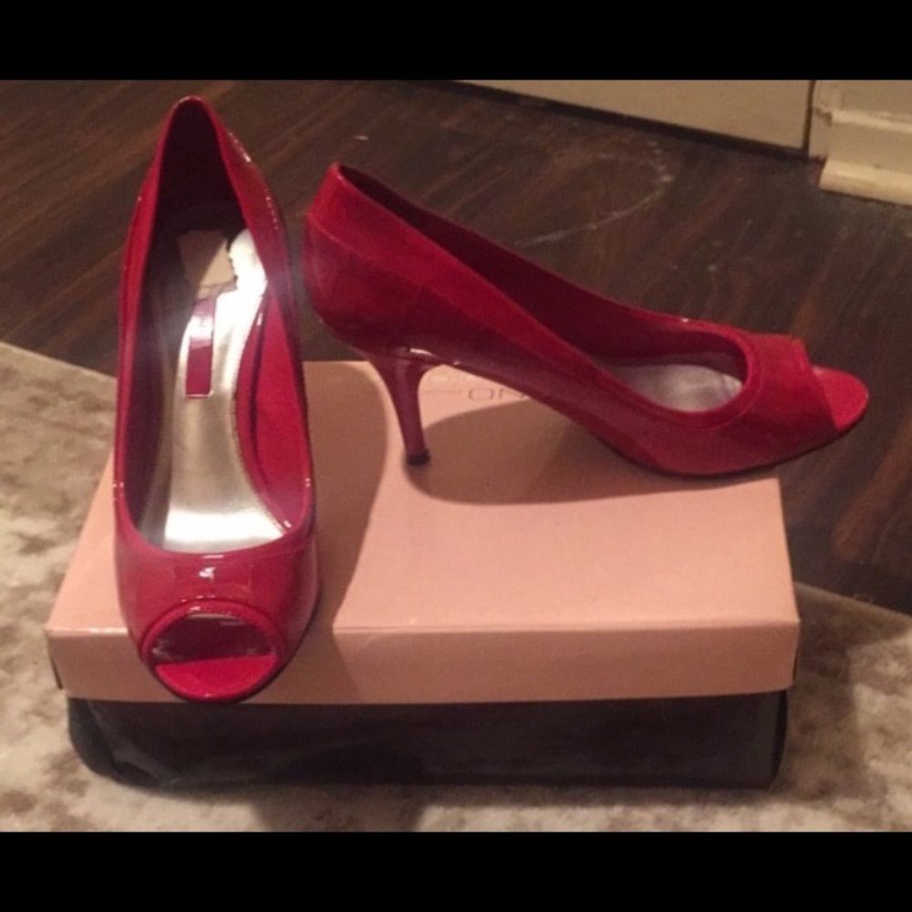 Red and Black Open Toe Bandolino Shoes